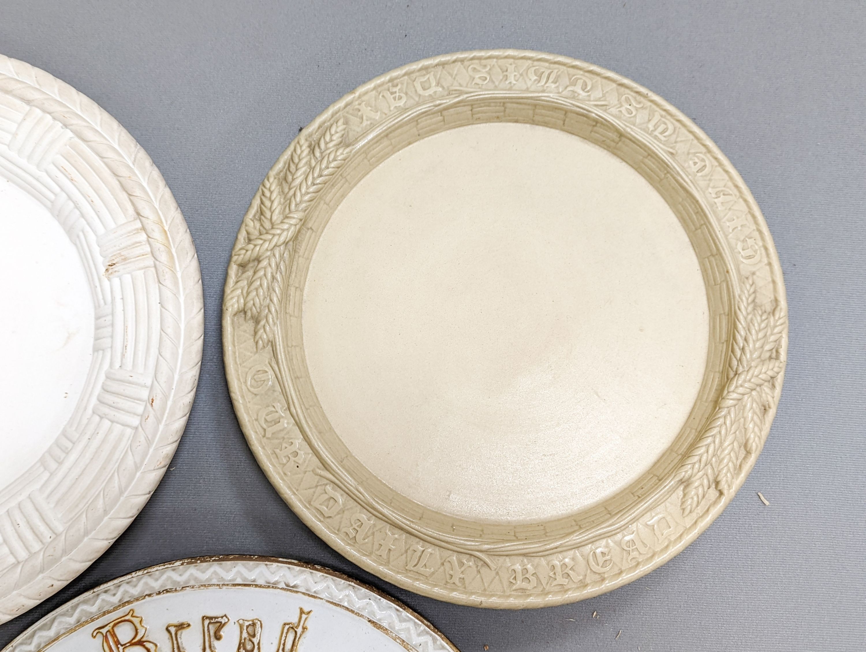 Three Victorian ceramic bread serving platters, 36cm